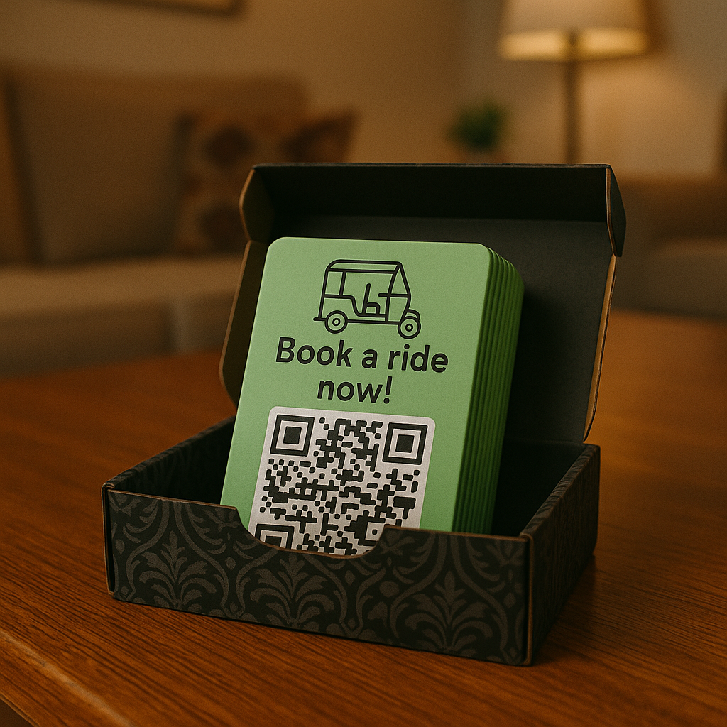 QR cards for ride booking in premium packaging